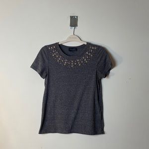 Romeo + Juliet Flower Rhinestone Collar T-Shirt